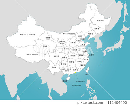 Blank map of China and Taiwan, silhouettes of Eurasia and Japan, place names in Japanese Blank map of China and Taiwan, silhouettes of Eurasia and Japan, place names in Japanese 111404490