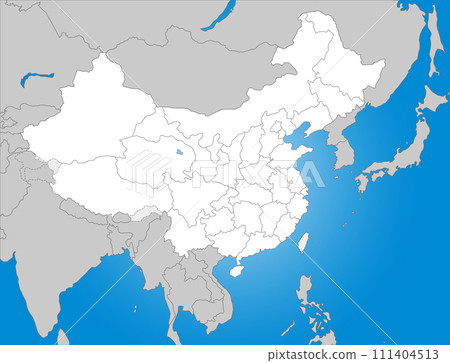 中國台灣及週邊國家空白地圖,有國界及省界 中國台灣及週邊國家空白地圖,有國界及省界 111404513