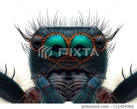 AI-generated content. Jumping spider's eyes up close - a marvel of nature's art. AI-generated content. Jumping spider's eyes up close - a marvel of nature's art. 111404968