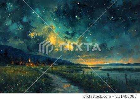 感受宇宙氣息的夜晚：神秘光油畫AI影像20 111405065