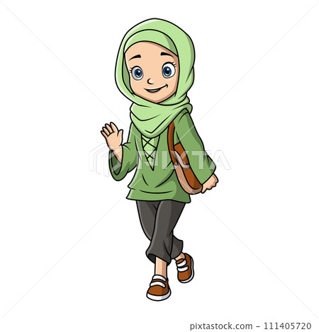Cute happy muslim girl cartoon 111405720