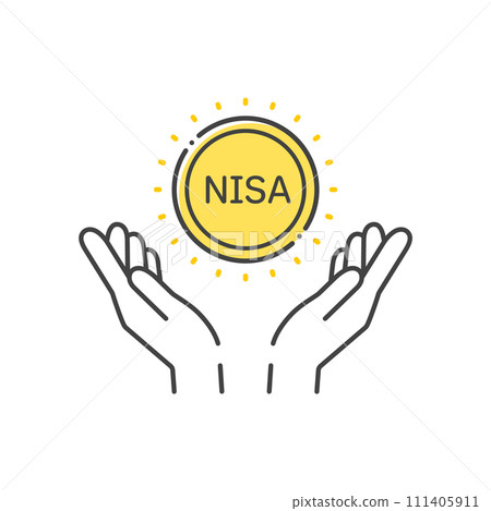 NISA letters and icon of a person's hand holding a coin - Simple investment, profit and revenue image material 111405911