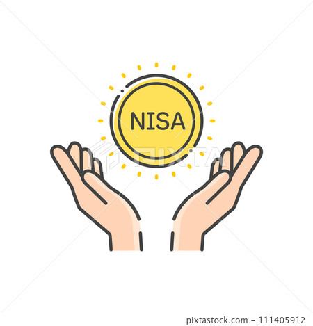 NISA字母和一個人手拿著硬幣的圖標-簡單的投資、利潤和收入圖像材料 111405912