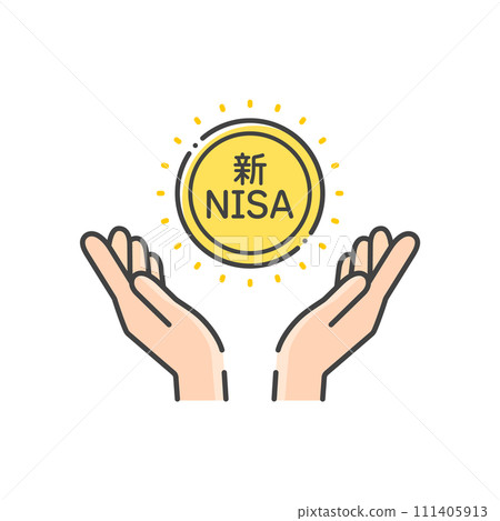 新的NISA字母和一個人手拿著硬幣的圖標-簡單的投資、利潤和收入圖像材料 111405913