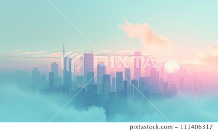 Fantastic city floating in the clouds and sunset 111406317
