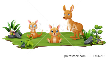 Cute family kangaroos cartoon in the grass 111406715