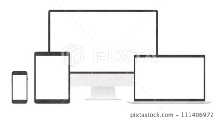 Vector illustration of smartphone, tablet, desktop computer, laptop viewed from the front, watercolor style Vector illustration of smartphone, tablet, desktop computer, laptop viewed from the front, watercolor style 111406972