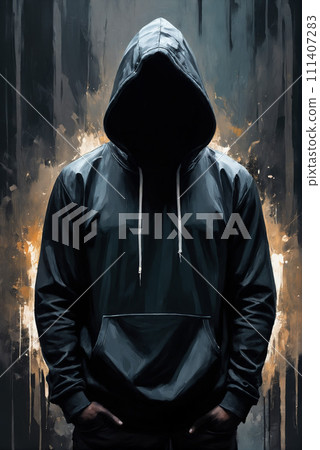 一個戴著兜帽的令人毛骨悚然的男人的插圖 111407283