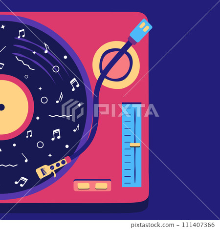 Retro vinyl turntable, music and songs at home .Colorful Ilustration poster Retro vinyl turntable, music and songs at home .Colorful Ilustration poster 111407366
