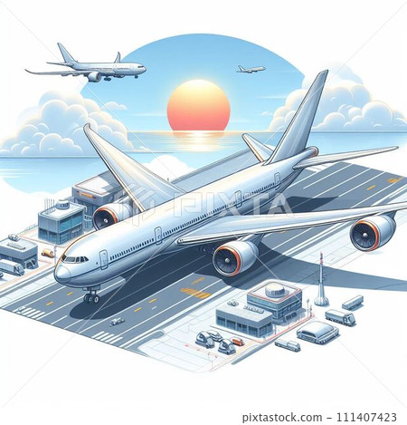 airplane flying over the airport airplane flying over the airport 111407423