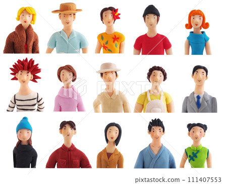 Unique male and female upper body set (clay 3D illustration) 111407553