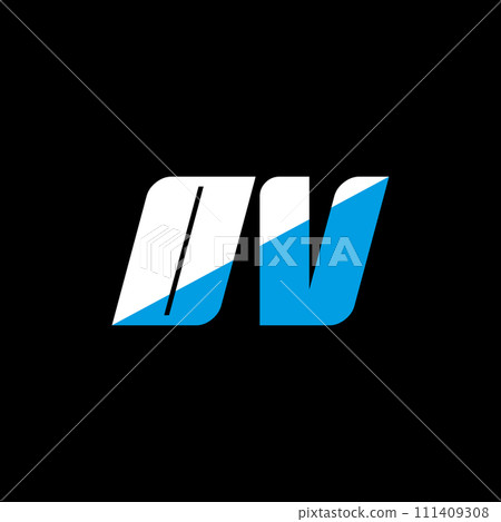 OV letter logo design on black background. OV creative initials letter logo concept. OV icon design. OV white and blue letter icon design on black background. O V 111409308