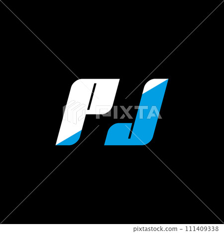 PJ letter logo design on black background. PJ creative initials letter logo concept. PJ icon design. PJ white and blue letter icon design on black background. P J PJ letter logo design on black background. PJ creative initials letter logo concept. PJ icon design. PJ white and blue letter icon design on black background. P J 111409338