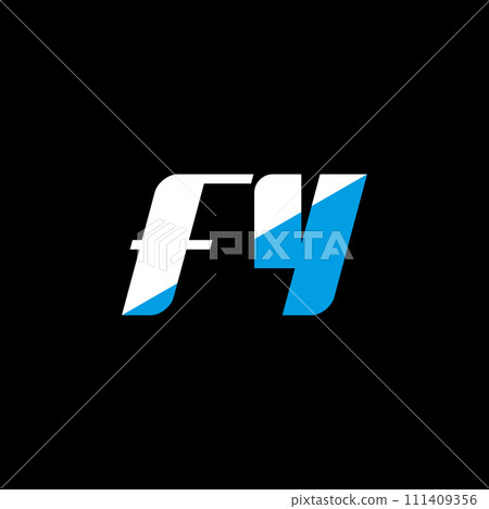 FY letter logo design on black background. FY creative initials letter logo concept. fy icon design. FY white and blue letter icon design on black background. F Y 111409356