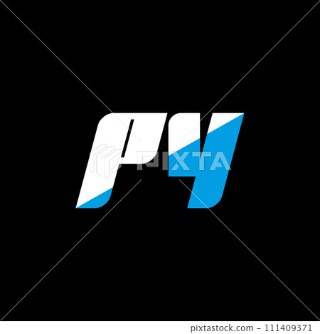 PY letter logo design on black background. PY creative initials letter logo concept. PY icon design. PY white and blue letter icon design on black background. P Y 111409371