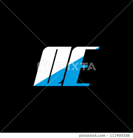 QE letter logo design on black background. QE creative initials letter logo concept. QE icon design. QE white and blue letter icon design on black background. Q E 111409386