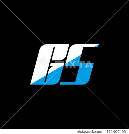 GS letter logo design on black background. GS creative initials letter logo concept. gs icon design. GS white and blue letter icon design on black background. G S 111409403