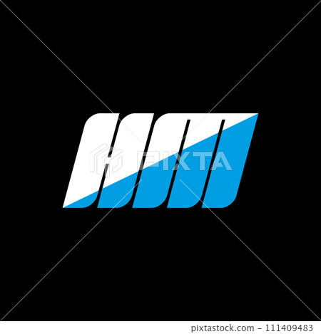 HM letter logo design on black background. HM creative initials letter logo concept. hm icon design. HM white and blue letter icon design on black background. H M 111409483