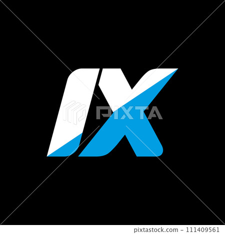 IX letter logo design on black background. IX creative initials letter logo concept. ix icon design. IX white and blue letter icon design on black background. I X 111409561