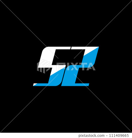 SZ letter logo design on black background. SZ creative initials letter logo concept. SZ icon design. SZ white and blue letter icon design on black background. S Z 111409665