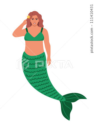 Beautiful mermaid woman with a starfish in her hair. Cute vector character. Beautiful mermaid woman with a starfish in her hair. Cute vector character. 111410431
