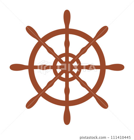 Boat handwheel, ship wheel helm. Sea, ocean symbol. Flat style vector illustration isolated on white background. 111410445