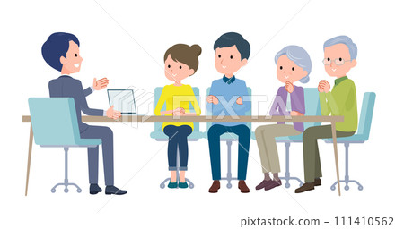 A business scene where you have a meeting with a married couple and their parents. 111410562