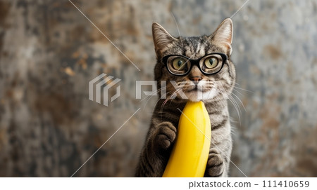 戴著眼鏡拿香蕉的貓 111410659