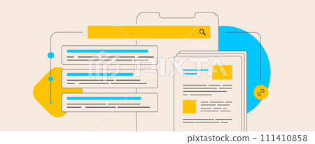 SEO ranking and website digital marketing strategy. Build page, domain, backlinks and topical authority. Horizontal seo header, outline vector illustration with icons on white background SEO ranking and website digital marketing strategy. Build page, domain, backlinks and topical authority. Horizontal seo header, outline vector illustration with icons on white background 111410858