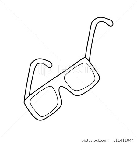 Glasses doodle icon. Black Outline Vector Accessories isolated on White background. Line art Sunglasses Simple illustration, Vision Equipment Element for Optic Logotype, Vacation Flyer, Graphic Design 111411044