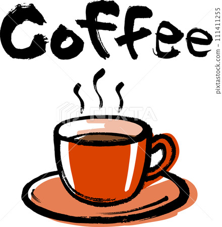 Coffee letters and illustrations hand-drawn with a brush 111411255