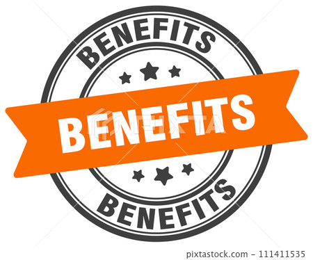 benefits stamp. benefits label on transparent background. round sign 111411535