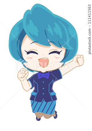 A receptionist jumping in a good mood 111411563