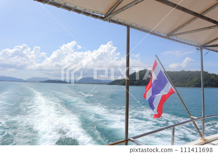 The sea and the Thai flag seen from a ship 111411698