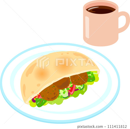 falafel pita sandwich and coffee falafel pita sandwich and coffee 111411812