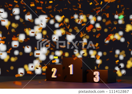 Empty 1, 2, 3 podium, stage for the winner, second and third place, 3D rendering. 111412867