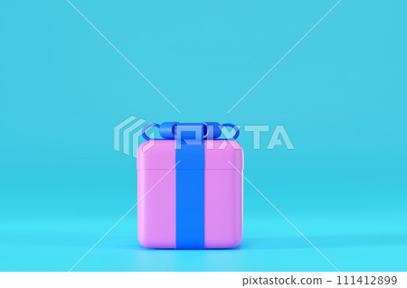 Gift box on blue background, for valentine day, festival or wedding celebration, 3D rendering. Gift box on blue background, for valentine day, festival or wedding celebration, 3D rendering. 111412899