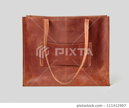 Classic brown leather tote bag with long handles Classic brown leather tote bag with long handles 111412907