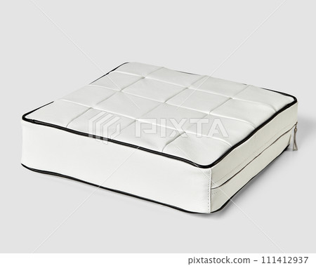 Patchwork white leather square floor cushion with hidden zipper 111412937