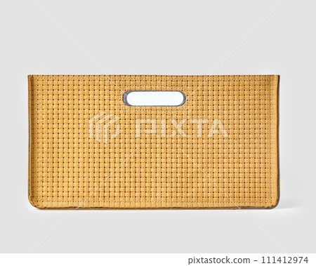 Tan woven suede storage box with slotted handles 111412974