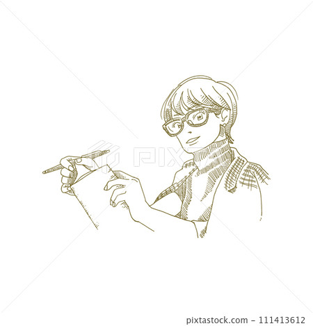 Line drawing illustration of a working woman 111413612