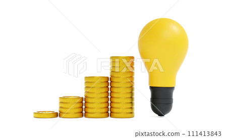 Light bulb with stock of gold coin, get idea to make money. 3D rendering. Light bulb with stock of gold coin, get idea to make money. 3D rendering. 111413843