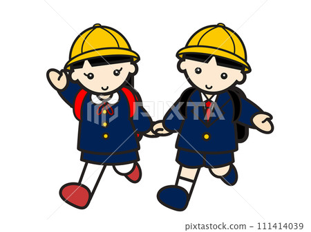 Elementary school boys and girls walking 111414039