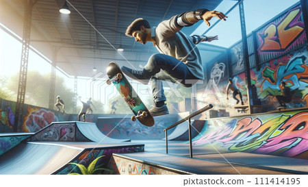 使用 L DALL-E3 型滑板的男士 111414195