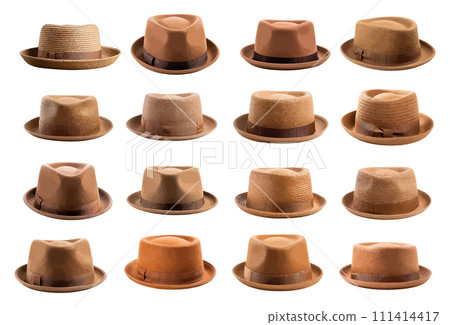 Pork pie fedora hat vector set isolated on white background Pork pie fedora hat vector set isolated on white background 111414417
