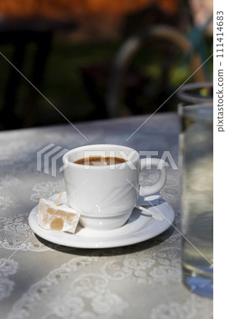 Coffee cup on the table. Traditional turkish coffee Coffee cup on the table. Traditional turkish coffee 111414683
