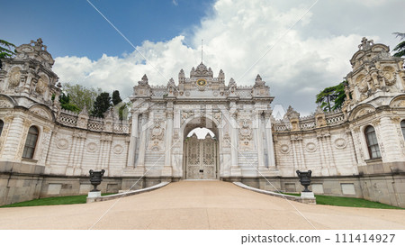 Entrance of Ottoman Dolmabahce Palace, Besiktas district, Istanbul, Turkey. View from the internal court Entrance of Ottoman Dolmabahce Palace, Besiktas district, Istanbul, Turkey. View from the internal court 111414927