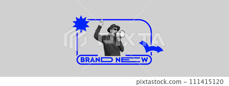 Promotion of new podcast series featuring stories and wisdom from the elderly. Senior man shouting in megaphone. Digitalization Promotion of new podcast series featuring stories and wisdom from the elderly. Senior man shouting in megaphone. Digitalization 111415120