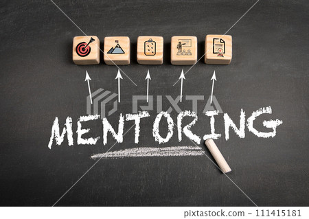Mentoring. Wooden blocks on a dark chalkboard background 111415181