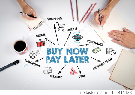 Buy Now Pay Later Concept. The meeting at the white office table Buy Now Pay Later Concept. The meeting at the white office table 111415188